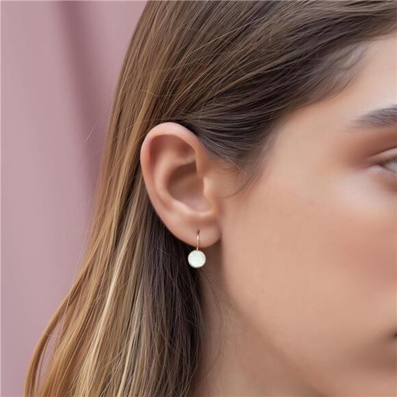 14k Solid Yellow Gold White Opal Earrings - October Birthstone Earrings - 8mm - Picture 3 of 8